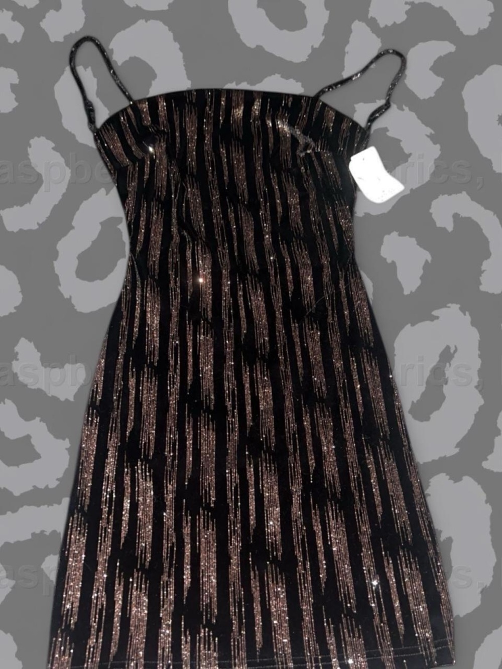 Black Backless Slip Dress with Metallic Bronze Stripe Accents